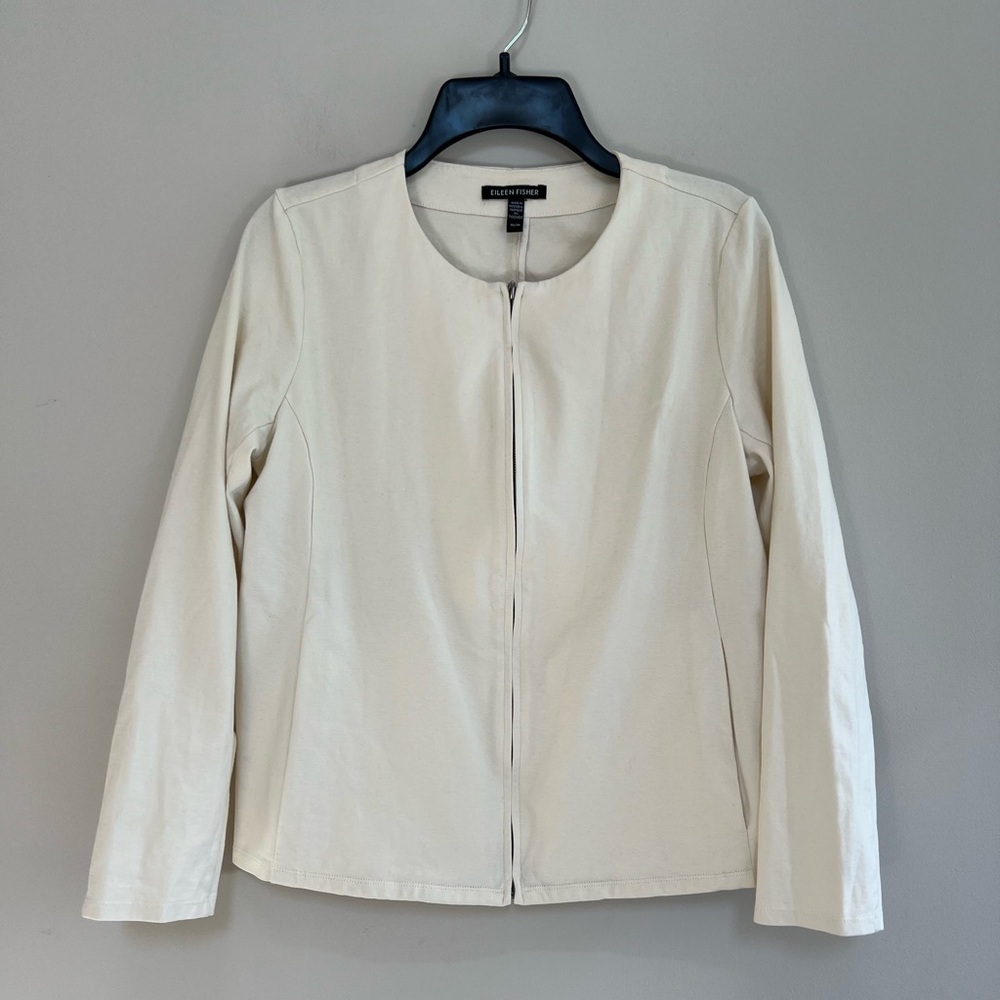 Eileen Fisher Ponte Collarless Ivory Zip-Up Stretch Blazer Jacket, size XS
